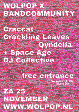 geometrical poster for a concert starring 'craccat', 'crackling leaves' and qyndella. Afterpart by 'Space Age DJ collective'
